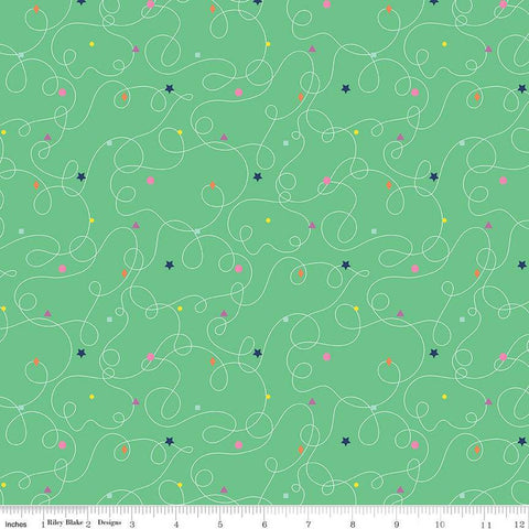 15" End of Bolt Piece - CLEARANCE Effervescence Squiggles C13732 Spearmint by Riley Blake - Loops Geometric Shapes - Quilting Cotton Fabric