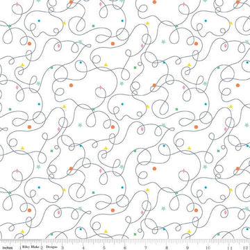 Effervescence Squiggles C13732 White - Riley Blake Designs - Loops Geometric Shapes - Quilting Cotton Fabric
