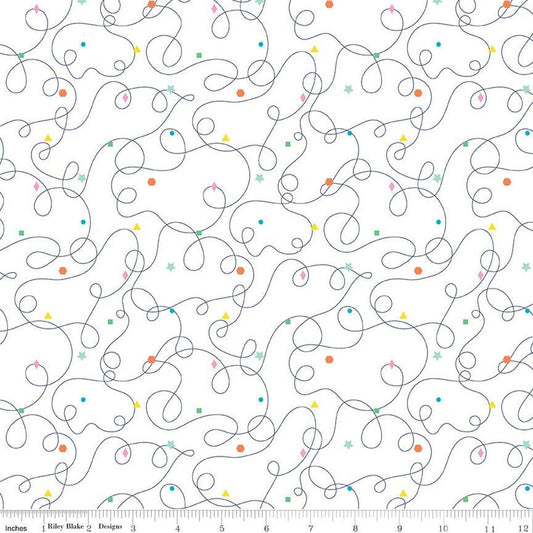 Effervescence Squiggles C13732 White - Riley Blake Designs - Loops Geometric Shapes - Quilting Cotton Fabric