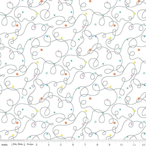 Effervescence Squiggles C13732 White by Riley Blake Designs - Loops Geometric Shapes - Quilting Cotton Fabric