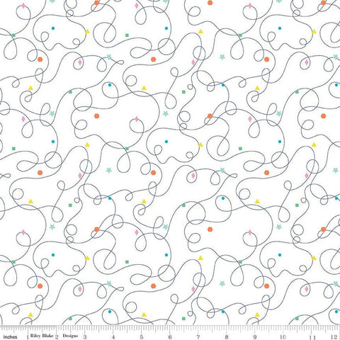 SALE Effervescence Squiggles C13732 White by Riley Blake Designs - Loops Geometric Shapes - Quilting Cotton Fabric