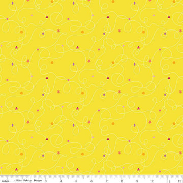 SALE Effervescence Squiggles C13732 Yellow - Riley Blake Designs - Loops Geometric Shapes - Quilting Cotton Fabric