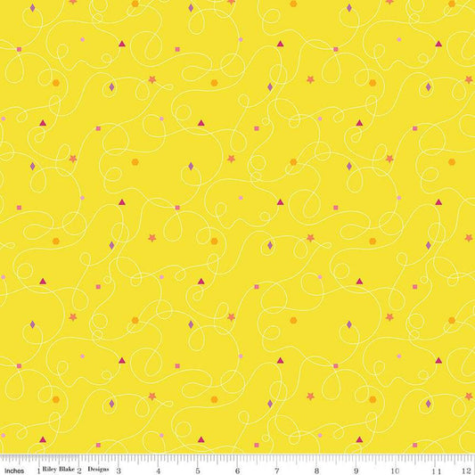SALE Effervescence Squiggles C13732 Yellow - Riley Blake Designs - Loops Geometric Shapes - Quilting Cotton Fabric