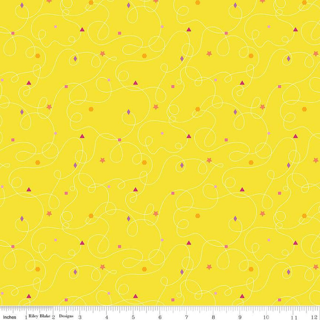 Effervescence Squiggles C13732 Yellow by Riley Blake Designs - Loops Geometric Shapes - Quilting Cotton Fabric