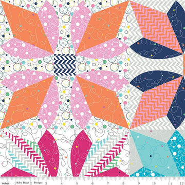 SALE Effervescence Four Buds Cheater Print CH13733 - Riley Blake Designs - PRINTED Pieced Floral Blocks on White - Quilting Cotton Fabric