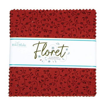 SALE Floret Red Charm Pack 5" Stacker Bundle - Riley Blake Designs - 42-Piece Precut  - Floral Flowers - Quilting Cotton Fabric