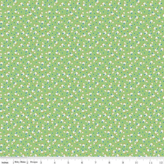 Fat Quarter End of Bolt - SALE Storytime 30s Ducks C13860 Green - Riley Blake Designs - Ducks Dots - Quilting Cotton Fabric
