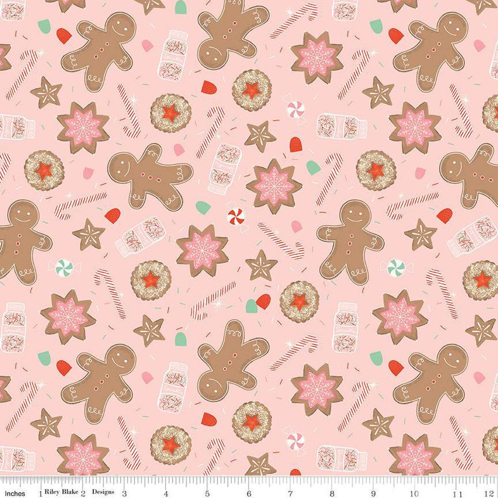 FLANNEL Gingerbread Cookies F13910 Pink - Riley Blake Designs - Christmas Gingerbread Men Sprinkles Candy Canes- FLANNEL Cotton Fabric