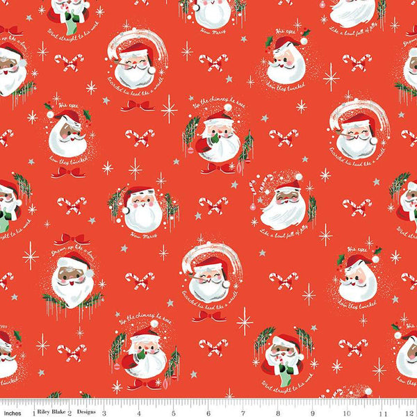 FLANNEL Jolly Old Elf F13909 Red - Riley Blake Designs - Christmas Santa Claus Candy Canes- FLANNEL Cotton Fabric