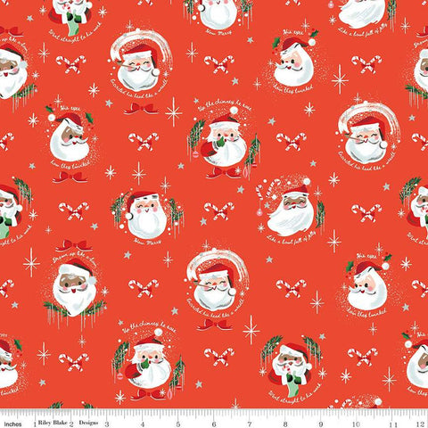 SALE FLANNEL Jolly Old Elf F13909 Red - Riley Blake Designs - Christmas Santa Claus Candy Canes- FLANNEL Cotton Fabric