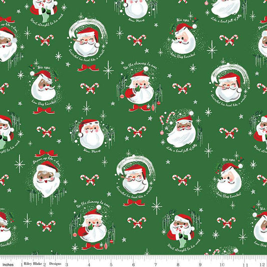 Fat Quarter End of Bolt - FLANNEL Jolly Old Elf F13909 Green - Riley Blake - Christmas Santa Claus Candy Canes- FLANNEL Cotton Fabric