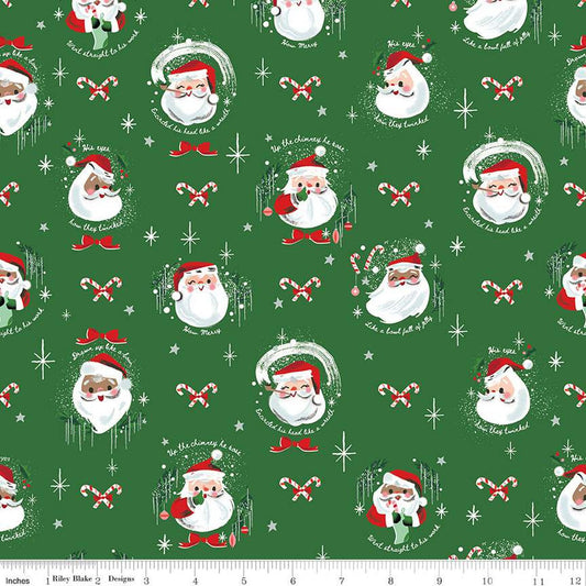 17" End of Bolt - FLANNEL Jolly Old Elf F13909 Green - Riley Blake Designs - Christmas Santa Claus Candy Canes- FLANNEL Cotton Fabric