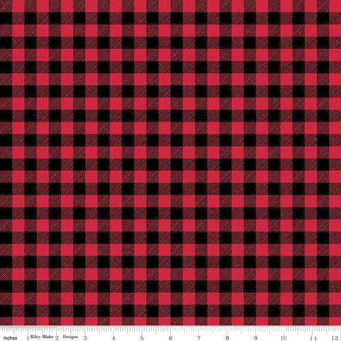 FLANNEL Buffalo Check F13908 Black/Red - Riley Blake Designs - Approximate 7/16" Checks Checked - FLANNEL Cotton Fabric