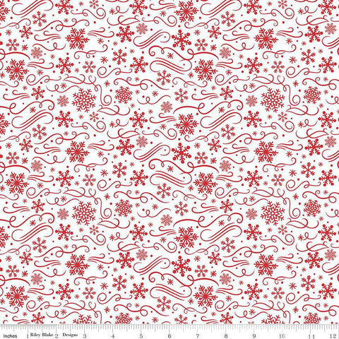 11" End of Bolt - FLANNEL Snowflakes F13907 White- Riley Blake Designs - Christmas Snowflake Flourishes - FLANNEL Cotton Fabric