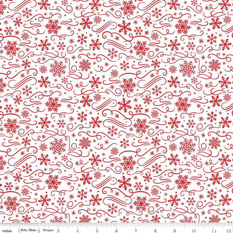 Fat Quarter End of Bolt - FLANNEL Snowflakes F13907 White- Riley Blake Designs - Christmas Snowflake Flourishes - FLANNEL Cotton Fabric