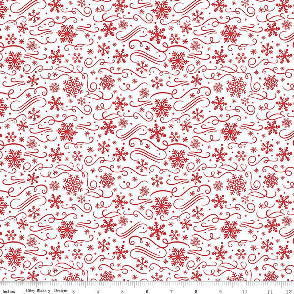 11" End of Bolt - FLANNEL Snowflakes F13907 White- Riley Blake Designs - Christmas Snowflake Flourishes - FLANNEL Cotton Fabric