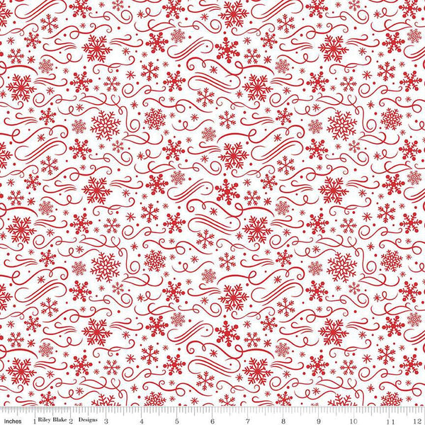 11" End of Bolt - FLANNEL Snowflakes F13907 White- Riley Blake Designs - Christmas Snowflake Flourishes - FLANNEL Cotton Fabric