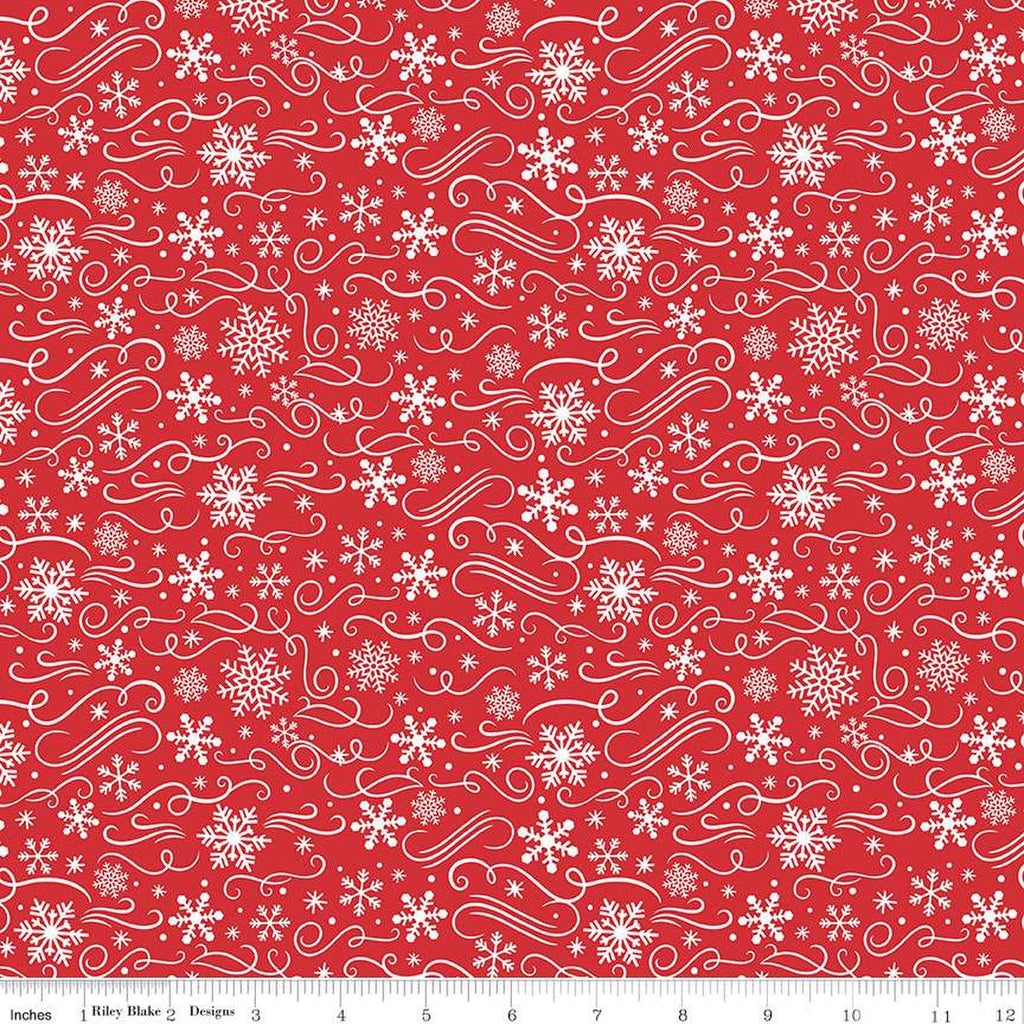 SALE FLANNEL Snowflakes F13907 Red - Riley Blake Designs - Christmas Snowflake Flourishes - FLANNEL Cotton Fabric