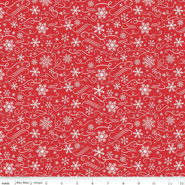 Fat Quarter End of Bolt - SALE FLANNEL Snowflakes F13907 Red - Riley Blake Designs - Christmas Snowflake Flourishes - FLANNEL Cotton Fabric