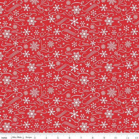 Fat Quarter End of Bolt - SALE FLANNEL Snowflakes F13907 Red - Riley Blake Designs - Christmas Snowflake Flourishes - FLANNEL Cotton Fabric