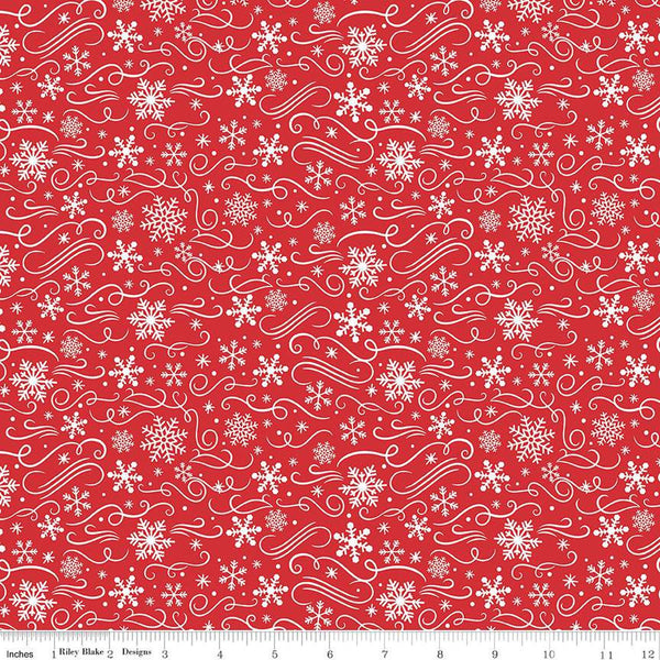Fat Quarter End of Bolt - SALE FLANNEL Snowflakes F13907 Red - Riley Blake Designs - Christmas Snowflake Flourishes - FLANNEL Cotton Fabric