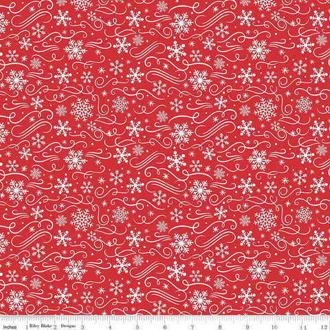 FLANNEL Snowflakes F13907 Red - Riley Blake Designs - Christmas Snowflake Flourishes - FLANNEL Cotton Fabric