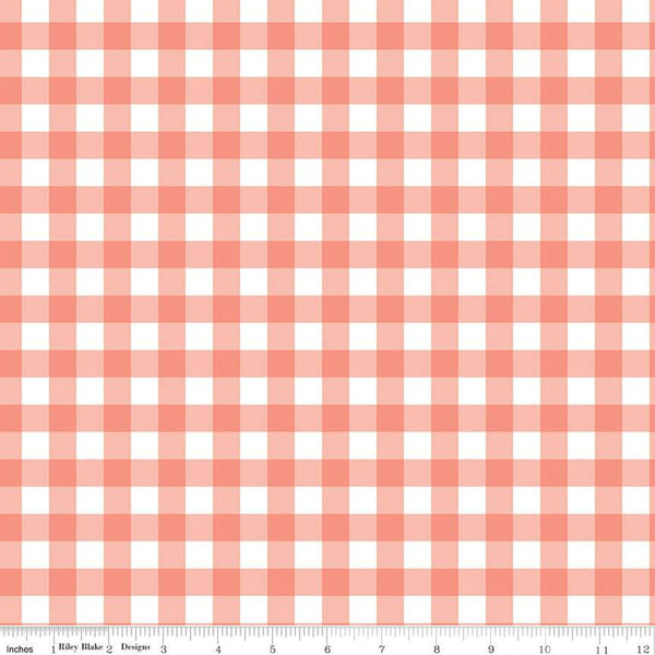 FLANNEL It's a Girl Printed Gingham F13906 Coral - Riley Blake Designs - 1/2" Checks Check Checkered - FLANNEL Cotton Fabric