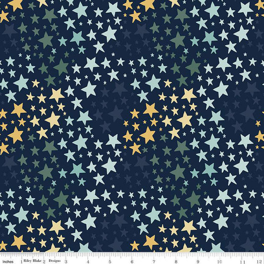 30" End of Bolt - FLANNEL It's a Boy Stars F13904 Navy - Riley Blake Designs - Star - FLANNEL Cotton Fabric