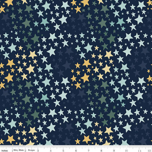 Fat Quarter End of Bolt - FLANNEL It's a Boy Stars F13904 Navy - Riley Blake Designs - Star - FLANNEL Cotton Fabric