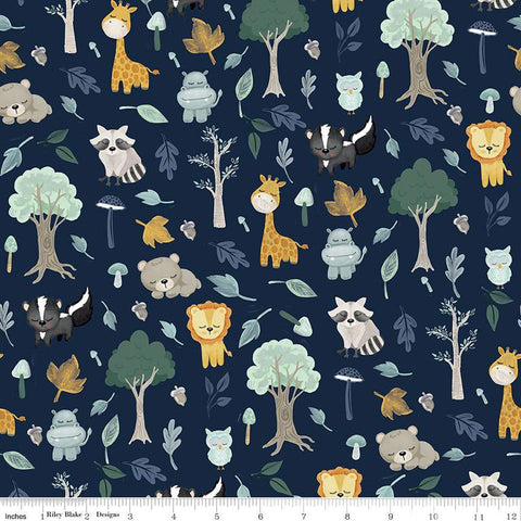SALE FLANNEL It's a Boy Baby Animals F13903 Navy - Riley Blake Designs - Lions Raccoons Giraffes Hippos Owls Bears - FLANNEL Cotton Fabric