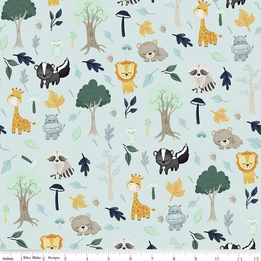 10" End Of Bolt FLANNEL It's a Boy Baby Animals F13903 Aqua - Riley Blake Designs - Lions Giraffes Hippos Owls Bears - FLANNEL Cotton Fabric