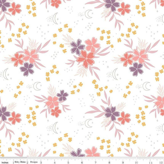 SALE Moonchild Main C13820 Off White - Riley Blake Designs - Floral Flowers Moons Stars - Quilting Cotton Fabric