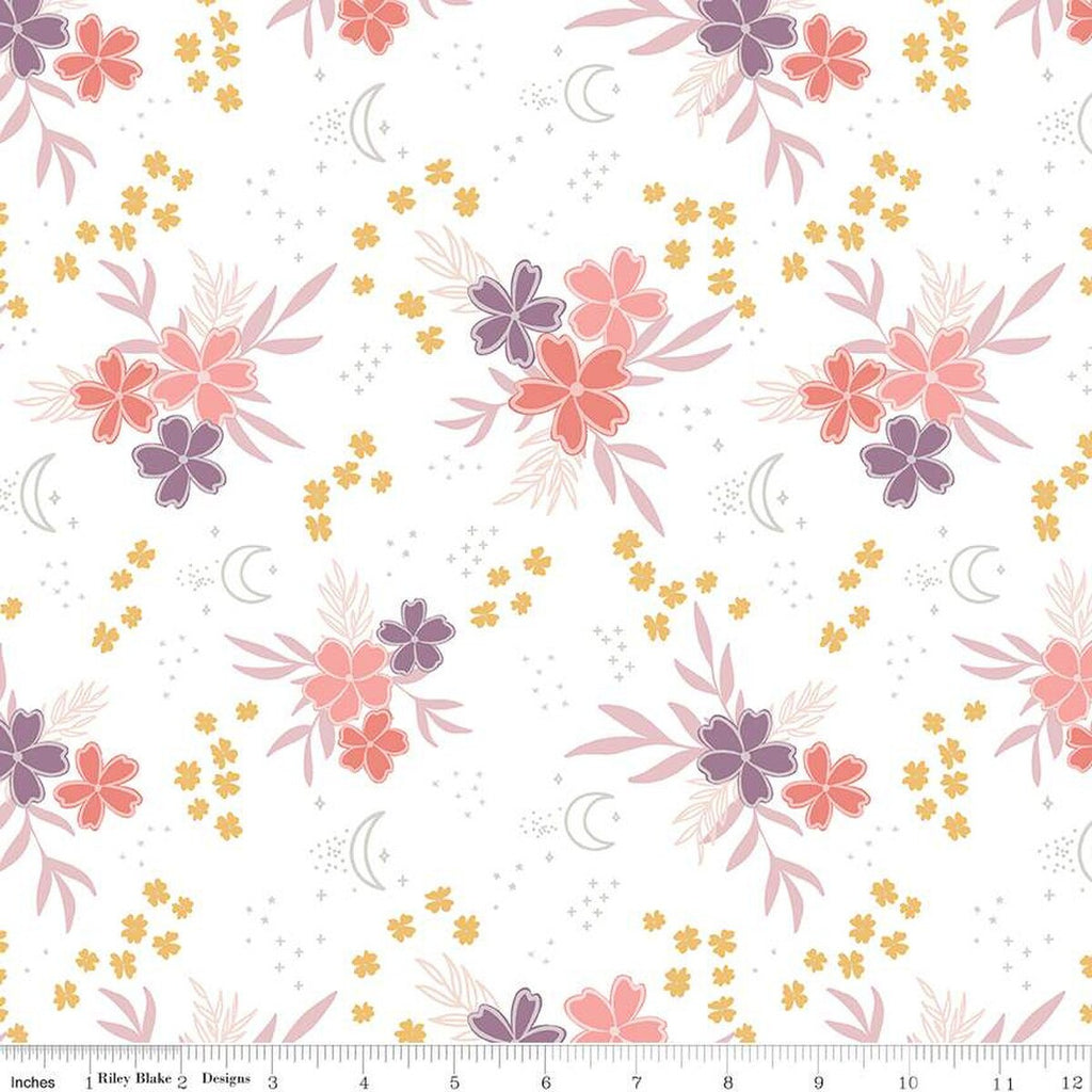 SALE Moonchild Main C13820 Off White by Riley Blake Designs - Floral Flowers Moons Stars - Quilting Cotton Fabric