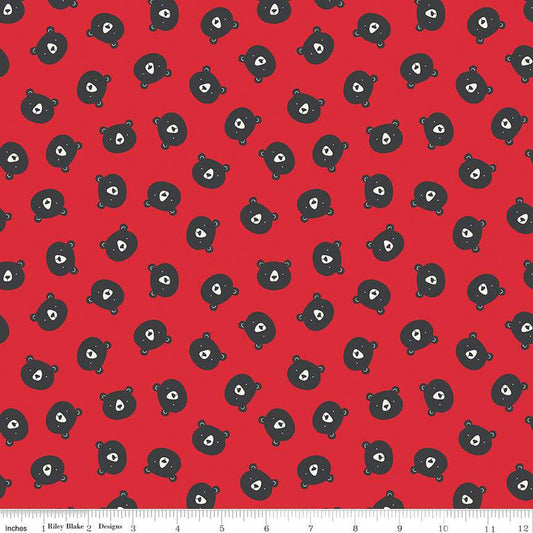 DEAL FLANNEL Adventure Bear Heads F13901 Red - Riley Blake Designs - Bears - FLANNEL Cotton Fabric
