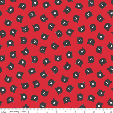 SALE FLANNEL Adventure Bear Heads F13901 Red - Riley Blake Designs - Bears - FLANNEL Cotton Fabric