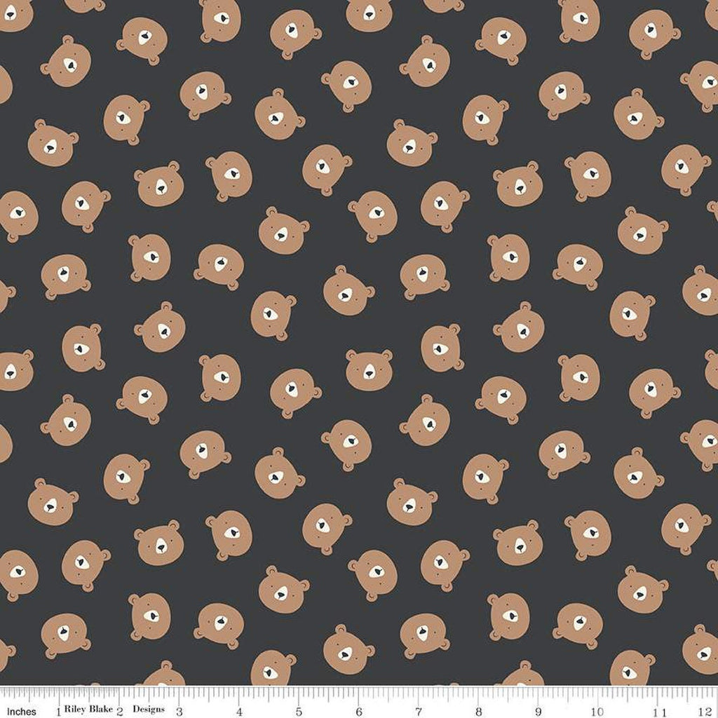SALE FLANNEL Adventure Bear Heads F13901 Charcoal - Riley Blake Designs - Bears - FLANNEL Cotton Fabric