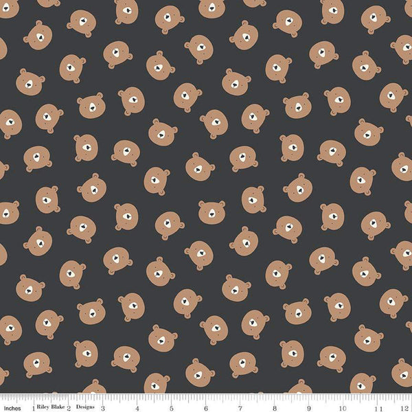 FLANNEL Adventure Bear Heads F13901 Charcoal - Riley Blake Designs - Bears - FLANNEL Cotton Fabric