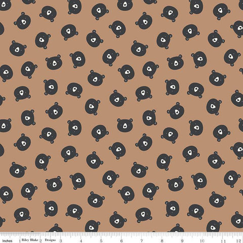 FLANNEL Adventure Bear Heads F13901 Brown - Riley Blake Designs - Bears - FLANNEL Cotton Fabric