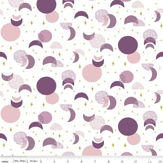 SALE 25" End of Bolt - Moonchild Eclipse SC13822 Off White SPARKLE - Riley Blake Designs - Moons Stars Gold SPARKLE - Quilting Cotton Fabric