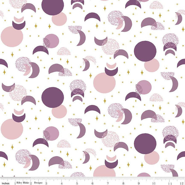 Moonchild Eclipse SC13822 Off White SPARKLE - Riley Blake Designs - Moons Stars Gold SPARKLE - Quilting Cotton Fabric