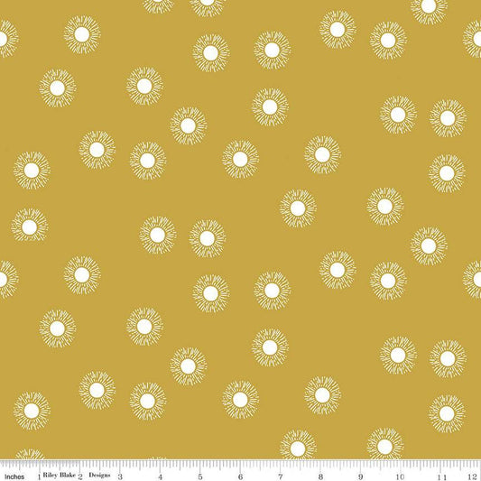 DEAL Moonchild Sunrise C13824 Curry - Riley Blake Designs - White Sunbursts - Quilting Cotton Fabric