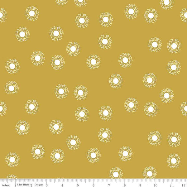 Moonchild Sunrise C13824 Curry by Riley Blake Designs - White Sunbursts - Quilting Cotton Fabric