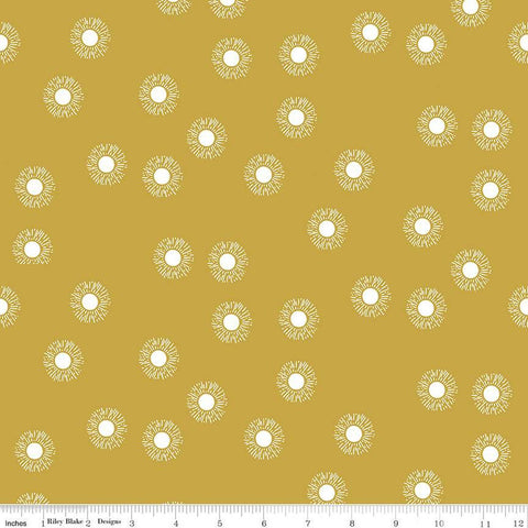 SALE Moonchild Sunrise C13824 Curry by Riley Blake Designs - White Sunbursts - Quilting Cotton Fabric