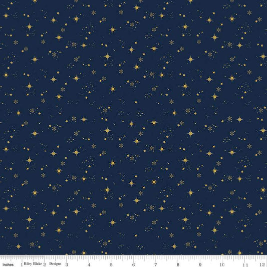 29" End of Bolt - Moonchild Starfall SC13825 Midnight SPARKLE - Riley Blake Designs - Stars Pin Dots Gold SPARKLE - Quilting Cotton Fabric