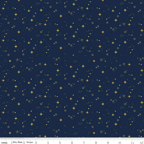 Moonchild Starfall SC13825 Midnight SPARKLE - Riley Blake Designs - Stars Pin Dots Gold SPARKLE - Quilting Cotton Fabric