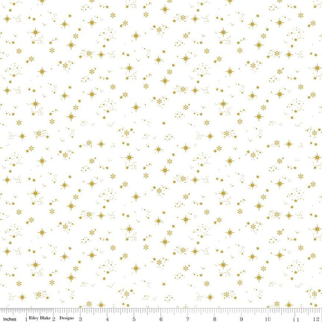 Moonchild Starfall SC13825 Off White SPARKLE - Riley Blake Designs - Stars Pin Dots Gold SPARKLE - Quilting Cotton Fabric