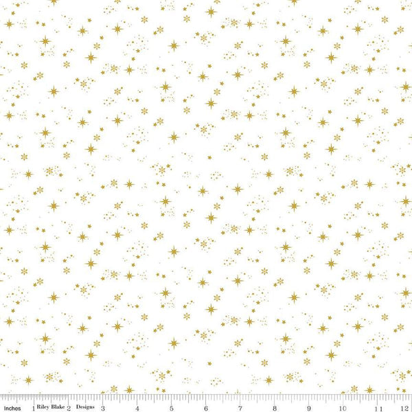 Moonchild Starfall SC13825 Off White SPARKLE - Riley Blake Designs - Stars Pin Dots Gold SPARKLE - Quilting Cotton Fabric