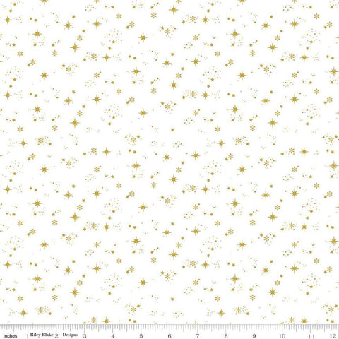 Moonchild Starfall SC13825 Off White SPARKLE - Riley Blake Designs - Stars Pin Dots Gold SPARKLE - Quilting Cotton Fabric