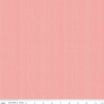 SALE Moonchild Signals C13826 Coral - Riley Blake Designs - White Dashed Stripes Stripe Striped - Quilting Cotton Fabric