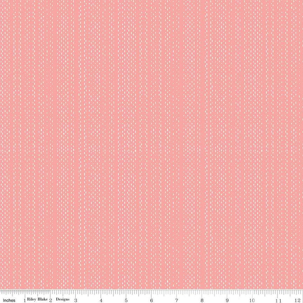 Moonchild Signals C13826 Coral by Riley Blake Designs - White Dashed Stripes Stripe Striped - Quilting Cotton Fabric